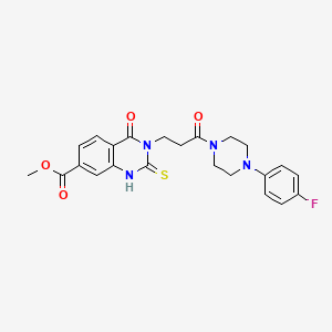 molecular formula C23H23FN4O4S B11280490 Methyl 3-(3-(4-(4-fluorophenyl)piperazin-1-yl)-3-oxopropyl)-4-oxo-2-thioxo-1,2,3,4-tetrahydroquinazoline-7-carboxylate 