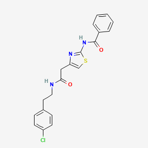 molecular formula C20H18ClN3O2S B11280513 N-(4-(2-((4-chlorophenethyl)amino)-2-oxoethyl)thiazol-2-yl)benzamide 