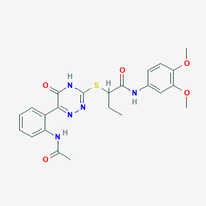 molecular formula C23H25N5O5S B11280973 N-(3,4-Dimethoxyphenyl)-2-{[6-(2-acetamidophenyl)-5-oxo-4,5-dihydro-1,2,4-triazin-3-YL]sulfanyl}butanamide 
