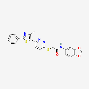 molecular formula C23H18N4O3S2 B11281086 N-(benzo[d][1,3]dioxol-5-yl)-2-((6-(4-methyl-2-phenylthiazol-5-yl)pyridazin-3-yl)thio)acetamide 