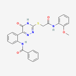 molecular formula C25H21N5O4S B11281313 N-{2-[3-({[(2-Methoxyphenyl)carbamoyl]methyl}sulfanyl)-5-oxo-4,5-dihydro-1,2,4-triazin-6-YL]phenyl}benzamide 