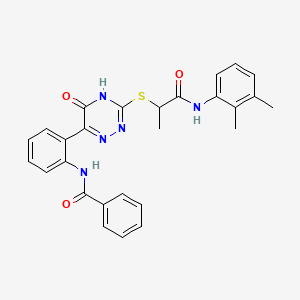 molecular formula C27H25N5O3S B11281321 N-{2-[3-({1-[(2,3-Dimethylphenyl)carbamoyl]ethyl}sulfanyl)-5-oxo-4,5-dihydro-1,2,4-triazin-6-YL]phenyl}benzamide 