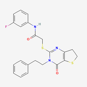 molecular formula C22H20FN3O2S2 B11281329 N-(3-fluorophenyl)-2-((4-oxo-3-phenethyl-3,4,6,7-tetrahydrothieno[3,2-d]pyrimidin-2-yl)thio)acetamide 