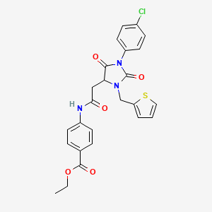 molecular formula C25H22ClN3O5S B11281606 Ethyl 4-({[1-(4-chlorophenyl)-2,5-dioxo-3-(thiophen-2-ylmethyl)imidazolidin-4-yl]acetyl}amino)benzoate 