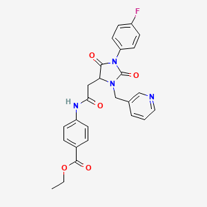 molecular formula C26H23FN4O5 B11281736 Ethyl 4-({[1-(4-fluorophenyl)-2,5-dioxo-3-(pyridin-3-ylmethyl)imidazolidin-4-yl]acetyl}amino)benzoate 