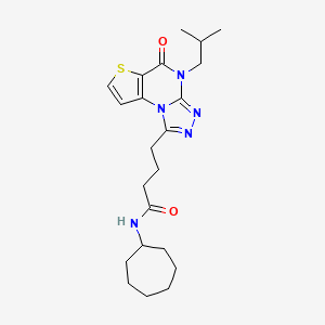 molecular formula C22H31N5O2S B11281746 N-cycloheptyl-4-(4-isobutyl-5-oxo-4,5-dihydrothieno[2,3-e][1,2,4]triazolo[4,3-a]pyrimidin-1-yl)butanamide 
