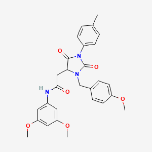 molecular formula C28H29N3O6 B11281962 N-(3,5-dimethoxyphenyl)-2-[3-(4-methoxybenzyl)-1-(4-methylphenyl)-2,5-dioxoimidazolidin-4-yl]acetamide 