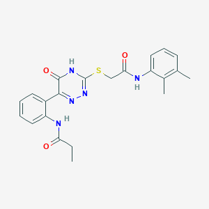 molecular formula C22H23N5O3S B11282364 N-{2-[3-({[(2,3-Dimethylphenyl)carbamoyl]methyl}sulfanyl)-5-oxo-4,5-dihydro-1,2,4-triazin-6-YL]phenyl}propanamide 