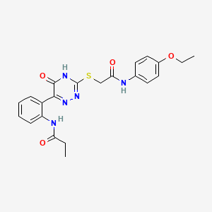 molecular formula C22H23N5O4S B11282540 N-{2-[3-({[(4-Ethoxyphenyl)carbamoyl]methyl}sulfanyl)-5-oxo-4,5-dihydro-1,2,4-triazin-6-YL]phenyl}propanamide 