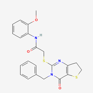 molecular formula C22H21N3O3S2 B11282587 2-((3-benzyl-4-oxo-3,4,6,7-tetrahydrothieno[3,2-d]pyrimidin-2-yl)thio)-N-(2-methoxyphenyl)acetamide 