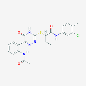 molecular formula C22H22ClN5O3S B11282990 N-(3-Chloro-4-methylphenyl)-2-{[6-(2-acetamidophenyl)-5-oxo-4,5-dihydro-1,2,4-triazin-3-YL]sulfanyl}butanamide 