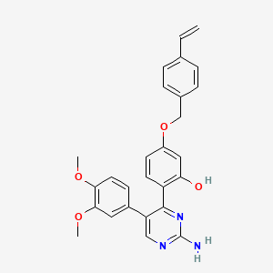molecular formula C27H25N3O4 B11283076 2-[2-Amino-5-(3,4-dimethoxyphenyl)pyrimidin-4-YL]-5-[(4-ethenylphenyl)methoxy]phenol 