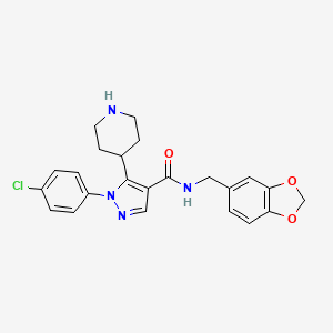 molecular formula C23H23ClN4O3 B11283328 N-(1,3-Benzodioxol-5-ylmethyl)-1-(4-chlorophenyl)-5-(4-piperidinyl)-1H-pyrazole-4-carboxamide CAS No. 1052680-54-2