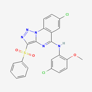 molecular formula C22H15Cl2N5O3S B11283341 7-chloro-N-(5-chloro-2-methoxyphenyl)-3-(phenylsulfonyl)[1,2,3]triazolo[1,5-a]quinazolin-5-amine 