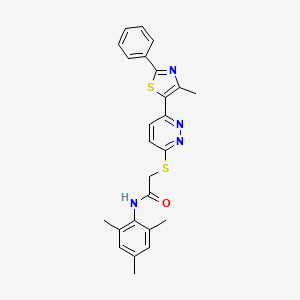 molecular formula C25H24N4OS2 B11283357 N-mesityl-2-((6-(4-methyl-2-phenylthiazol-5-yl)pyridazin-3-yl)thio)acetamide 