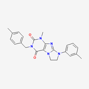 molecular formula C23H23N5O2 B11283744 1-Methyl-8-(3-methylphenyl)-3-[(4-methylphenyl)methyl]-1,3,5-trihydroimidazoli dino[1,2-h]purine-2,4-dione 