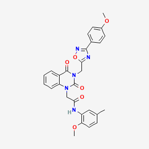 molecular formula C28H25N5O6 B11283885 N-(2-methoxy-5-methylphenyl)-2-(3-((3-(4-methoxyphenyl)-1,2,4-oxadiazol-5-yl)methyl)-2,4-dioxo-3,4-dihydroquinazolin-1(2H)-yl)acetamide 