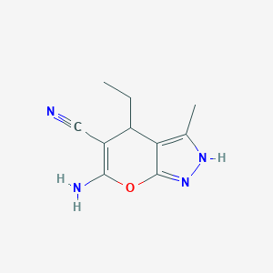 molecular formula C10H12N4O B112840 6-Amino-4-ethyl-3-methyl-1,4-dihydropyrano[2,3-c]pyrazole-5-carbonitrile CAS No. 612513-75-4