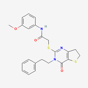 molecular formula C23H23N3O3S2 B11284024 N-(3-methoxyphenyl)-2-((4-oxo-3-phenethyl-3,4,6,7-tetrahydrothieno[3,2-d]pyrimidin-2-yl)thio)acetamide 
