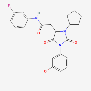 molecular formula C23H24FN3O4 B11284453 2-[3-cyclopentyl-1-(3-methoxyphenyl)-2,5-dioxoimidazolidin-4-yl]-N-(3-fluorophenyl)acetamide 