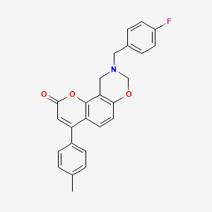 molecular formula C25H20FNO3 B11285945 9-(4-fluorobenzyl)-4-(4-methylphenyl)-9,10-dihydro-2H,8H-chromeno[8,7-e][1,3]oxazin-2-one 
