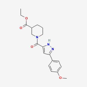 molecular formula C19H23N3O4 B11286028 ethyl 1-[3-(4-methoxyphenyl)-1H-pyrazole-5-carbonyl]piperidine-3-carboxylate 