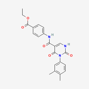 molecular formula C22H21N3O5 B11286067 Ethyl 4-(3-(3,4-dimethylphenyl)-2,4-dioxo-1,2,3,4-tetrahydropyrimidine-5-carboxamido)benzoate 