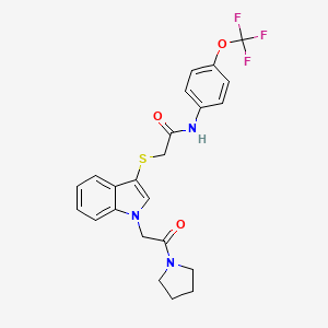 molecular formula C23H22F3N3O3S B11286243 2-((1-(2-oxo-2-(pyrrolidin-1-yl)ethyl)-1H-indol-3-yl)thio)-N-(4-(trifluoromethoxy)phenyl)acetamide 