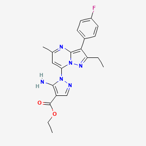 molecular formula C21H21FN6O2 B11287175 ethyl 5-amino-1-[2-ethyl-3-(4-fluorophenyl)-5-methylpyrazolo[1,5-a]pyrimidin-7-yl]-1H-pyrazole-4-carboxylate 