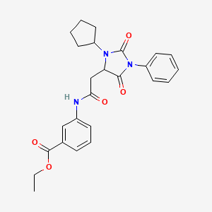 molecular formula C25H27N3O5 B11287570 Ethyl 3-[2-(3-cyclopentyl-2,5-dioxo-1-phenylimidazolidin-4-YL)acetamido]benzoate 
