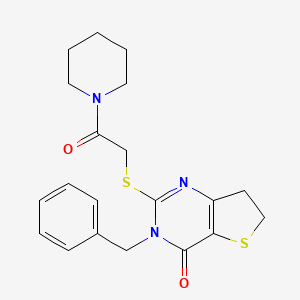 molecular formula C20H23N3O2S2 B11288761 3-benzyl-2-((2-oxo-2-(piperidin-1-yl)ethyl)thio)-6,7-dihydrothieno[3,2-d]pyrimidin-4(3H)-one 