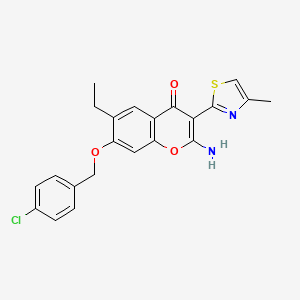 molecular formula C22H19ClN2O3S B11289244 2-amino-7-[(4-chlorobenzyl)oxy]-6-ethyl-3-(4-methyl-1,3-thiazol-2-yl)-4H-chromen-4-one 