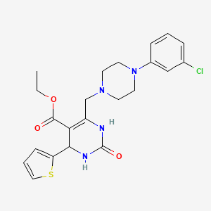 molecular formula C22H25ClN4O3S B11289292 Ethyl 6-{[4-(3-chlorophenyl)piperazin-1-yl]methyl}-2-oxo-4-(thiophen-2-yl)-1,2,3,4-tetrahydropyrimidine-5-carboxylate 