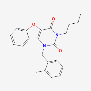 molecular formula C22H22N2O3 B11289309 3-Butyl-1-[(2-methylphenyl)methyl]-[1]benzofuro[3,2-d]pyrimidine-2,4-dione 