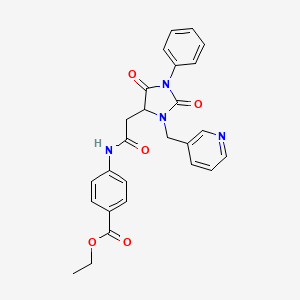 molecular formula C26H24N4O5 B11289556 Ethyl 4-({[2,5-dioxo-1-phenyl-3-(pyridin-3-ylmethyl)imidazolidin-4-yl]acetyl}amino)benzoate 