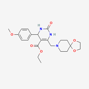 molecular formula C22H29N3O6 B11289614 Ethyl 6-(1,4-dioxa-8-azaspiro[4.5]dec-8-ylmethyl)-4-(4-methoxyphenyl)-2-oxo-1,2,3,4-tetrahydropyrimidine-5-carboxylate 