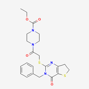 molecular formula C22H26N4O4S2 B11289719 Ethyl 4-(2-((3-benzyl-4-oxo-3,4,6,7-tetrahydrothieno[3,2-d]pyrimidin-2-yl)thio)acetyl)piperazine-1-carboxylate 