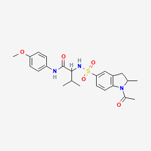 molecular formula C23H29N3O5S B11289799 2-(1-Acetyl-2-methyl-2,3-dihydro-1H-indole-5-sulfonamido)-N-(4-methoxyphenyl)-3-methylbutanamide 