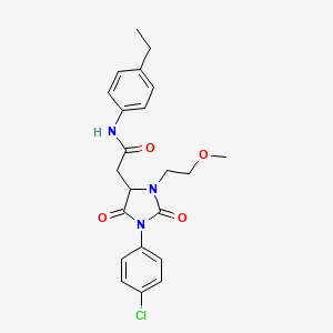 molecular formula C22H24ClN3O4 B11289803 2-[1-(4-chlorophenyl)-3-(2-methoxyethyl)-2,5-dioxoimidazolidin-4-yl]-N-(4-ethylphenyl)acetamide 
