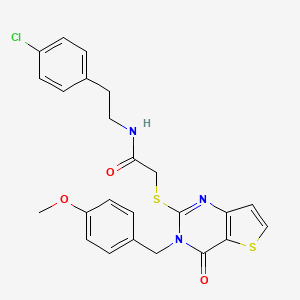 molecular formula C24H22ClN3O3S2 B11289956 N-[2-(4-chlorophenyl)ethyl]-2-{[3-(4-methoxybenzyl)-4-oxo-3,4-dihydrothieno[3,2-d]pyrimidin-2-yl]sulfanyl}acetamide 