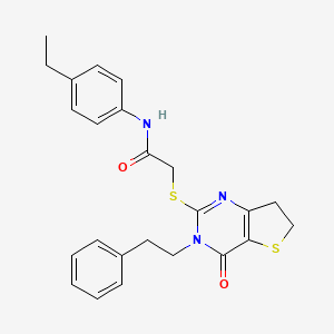 molecular formula C24H25N3O2S2 B11289995 N-(4-ethylphenyl)-2-((4-oxo-3-phenethyl-3,4,6,7-tetrahydrothieno[3,2-d]pyrimidin-2-yl)thio)acetamide 