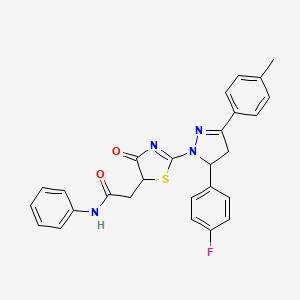 molecular formula C27H23FN4O2S B11290057 2-{2-[5-(4-fluorophenyl)-3-(4-methylphenyl)-4,5-dihydro-1H-pyrazol-1-yl]-4-oxo-4,5-dihydro-1,3-thiazol-5-yl}-N-phenylacetamide 