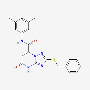 molecular formula C21H21N5O2S B11290187 2-(benzylsulfanyl)-N-(3,5-dimethylphenyl)-5-oxo-4,5,6,7-tetrahydro[1,2,4]triazolo[1,5-a]pyrimidine-7-carboxamide 