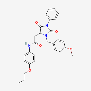 molecular formula C28H29N3O5 B11290317 2-[3-(4-methoxybenzyl)-2,5-dioxo-1-phenylimidazolidin-4-yl]-N-(4-propoxyphenyl)acetamide 