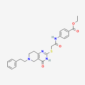 molecular formula C26H28N4O4S B11290495 Ethyl 4-(2-((4-oxo-6-phenethyl-3,4,5,6,7,8-hexahydropyrido[4,3-d]pyrimidin-2-yl)thio)acetamido)benzoate 