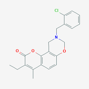 molecular formula C21H20ClNO3 B11290605 9-(2-chlorobenzyl)-3-ethyl-4-methyl-9,10-dihydro-2H,8H-chromeno[8,7-e][1,3]oxazin-2-one 