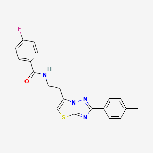 molecular formula C20H17FN4OS B11290617 4-fluoro-N-(2-(2-(p-tolyl)thiazolo[3,2-b][1,2,4]triazol-6-yl)ethyl)benzamide 