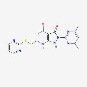 molecular formula C18H17N7O2S B11290625 2-(4,6-dimethylpyrimidin-2-yl)-6-{[(4-methylpyrimidin-2-yl)thio]methyl}-1H-pyrazolo[3,4-b]pyridine-3,4(2H,7H)-dione 