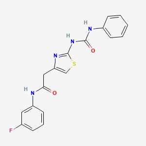 molecular formula C18H15FN4O2S B11290686 N-(3-fluorophenyl)-2-(2-(3-phenylureido)thiazol-4-yl)acetamide 