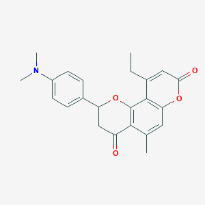 molecular formula C23H23NO4 B11290876 2-[4-(dimethylamino)phenyl]-10-ethyl-5-methyl-2,3-dihydro-4H,8H-pyrano[2,3-f]chromene-4,8-dione 